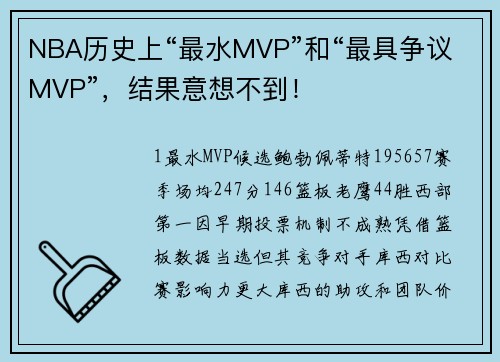 NBA历史上“最水MVP”和“最具争议MVP”，结果意想不到！
