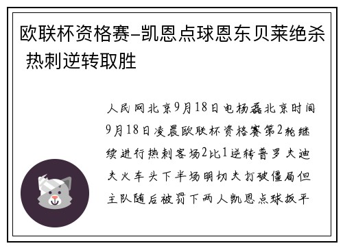 欧联杯资格赛-凯恩点球恩东贝莱绝杀 热刺逆转取胜